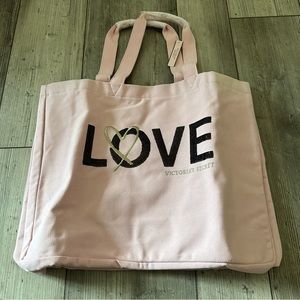 Victoria’s Secret Canvas Tote Bag Pink With Black Sequins Love